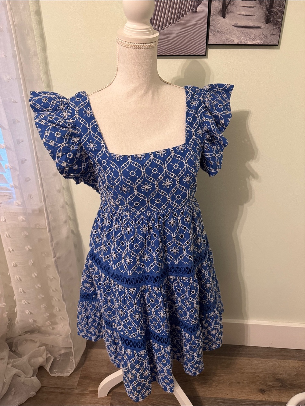 Lilly Pulitzer Cobalt Blue Dress with White Embroidery and Pink Logo Tag
